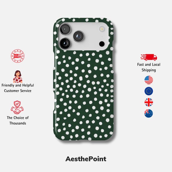 Green Polka-Dot Phone Case Compatible with iPhone 16, 15 Pro Max | Case for iPhone 14 Plus | Cover for iPhone 13 Mini, 12, 11, XR, X, SE