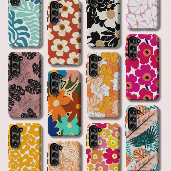 Coque au design rétro et bohémien avec motifs floraux pour Samsung S24 Ultra | Coque Galaxy S23 Plus | Galaxy S22, S21, S20, S10, A14, A32,