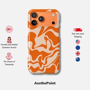 Può includere: Custodia per telefono arancione e crema con motivo ondulato. Presenta un ritaglio per la fotocamera e il testo "AesthePoint". Progettata per smartphone.