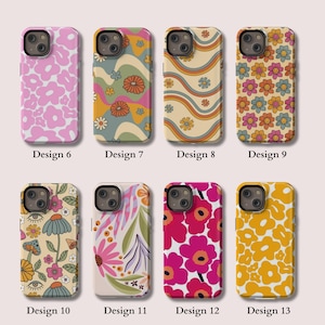 Coque iPhone au design rétro et bohème avec fleurs Skin iPhone 15 Plus Coque esthétique pour iPhone 11, 12, 13, 14 Pro Max image 3