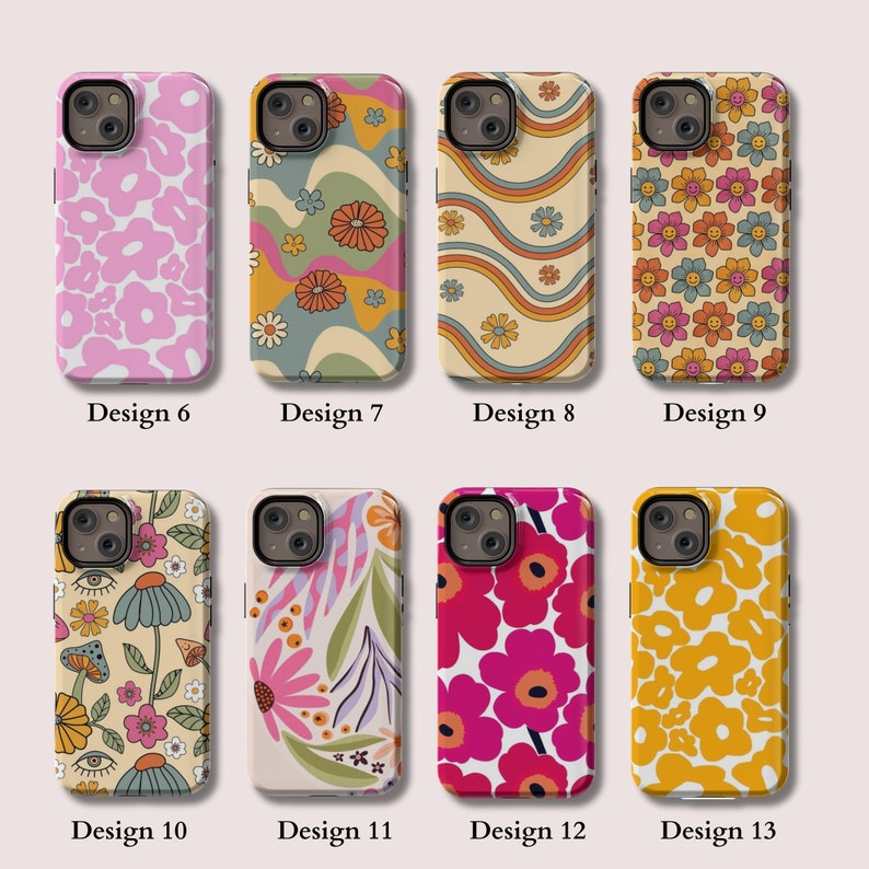 Coque iPhone au design rétro et bohème avec fleurs Skin iPhone 15 Plus Coque esthétique pour iPhone 11, 12, 13, 14 Pro Max image 3