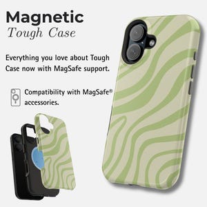 Grüne Wellen iPhone-Hülle für 17 Pro Max, 16 Pro, 15 Plus, 14, 13, 12 Mini, 11 | MagSafe Swirl iPhone Cover Magnetic Tough Case