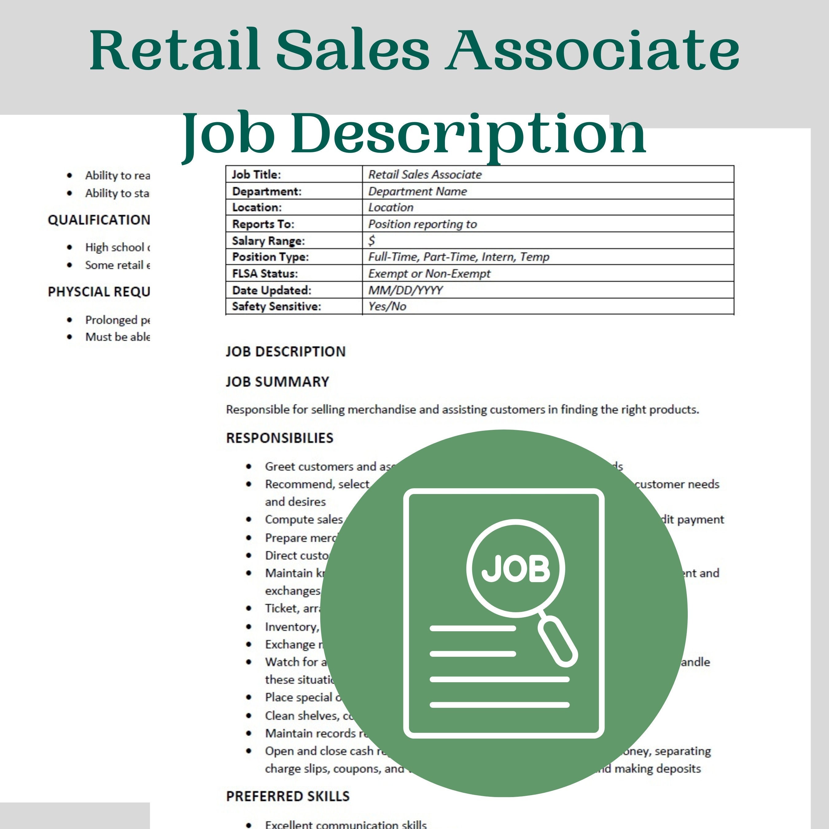 Retail Sales Associate Job Description Customer Service - Etsy