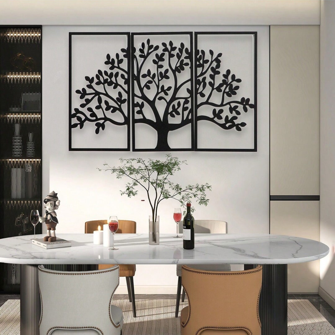 Tree of Life Metal Wall Decor, 3 Panel Wall Art, Poppy Flowers Wall ...