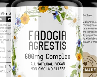 Fadogia Agrestis-capsules - 600 mg Hoge potentie 20:1 Natuurlijk supplementextract Booster Veganistische capsules - Schaufert-extracten