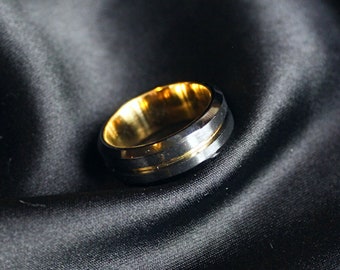 Black And Gold Mens Ring | Thick Black Ring | Gift for Him | Spinning Fidget Ring | Anxiety Ring