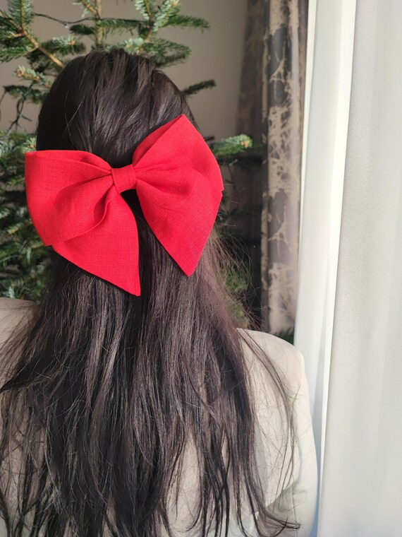 Elegant Handmade Red Hair Bow Red Grosgrain Hair Bow, Brigitte Hair Bow Barrette, Bright  main image 4