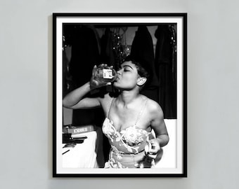 Eartha Kitt Drinking Honey Print, Black and White, Vintage Photography, Feminist Poster, Printable Wall Art, Retro Music Poster, Room Decor