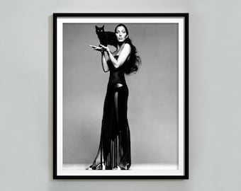 Cher Poster, Black and White, Cher Print, Vintage Photography, Retro Fashion Wall Art, Rock and Roll, Music Studio Decor, Digital Download