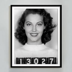 Ava Gardner Mugshot Poster, Black and White, Vintage Photo, Celebrity Mugshot, Jail Poster, Mugshot Print, Civil Rights Poster, Canvas