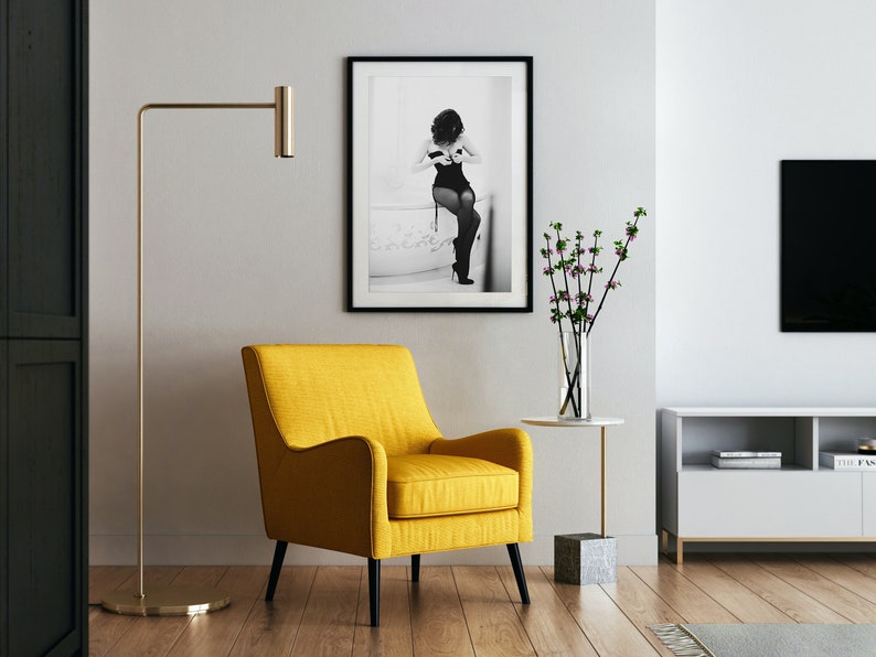 Woman in Bathtub Print, Bathroom Poster, Black and White, Fashion Wall Art, Vintage Photography, Teen Girls Bathroom Decor, Digital Download