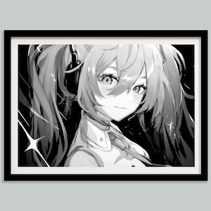 Hatsune Miku Poster, Rolling Girl, Anime Poster, Black and White, Kids Bedroom Decor, Digital Download, Photocards, Gift, Printable Wall Art