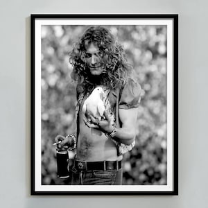 Póster de Robert Plant y Dove de Led Zeppelin, blanco y negro, fotografía antigua, arte mural musical, década de 1970, decoración de estudio de música, descarga digital