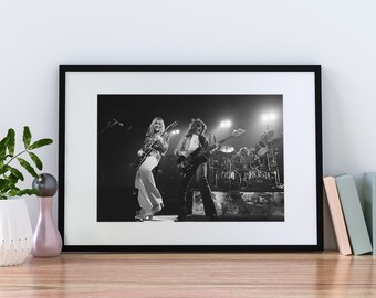 Alex Lifeson and Geddy Lee Live Poster, Black and White, Vintage