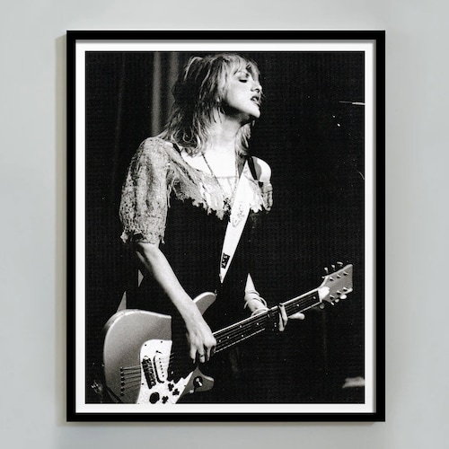 Courtney Love Playing Guitar in Concert Poster, Black and White