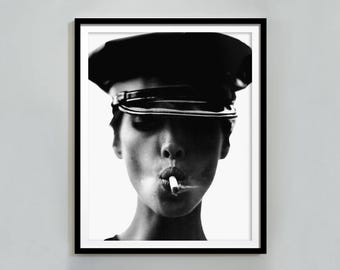 Christy Turlington Smoking Print, Feminist Poster, Black and White, Vintage Photo, Fashion Wall Art, Teen Girl Room Decor, Digital Download