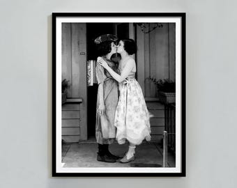 Lesbian Kissing Print, Feminist Poster, Black and White, Wall Art, Vintage Lesbian Poster, Digital Download, 1920 Decor, Lesbian Couple Gift