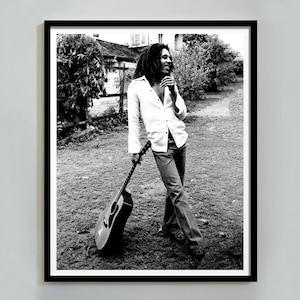 Impression Bob Marley Hope Road, noir et blanc, affiche guitare Bob Marley, art mural vintage, affiche de musique rétro, décoration d'intérieur, téléchargement numérique