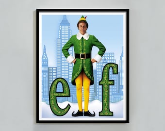 Póster de la película Elf Buddy, arte navideño imprimible para pared, decoración navideña de los 90, descarga digital