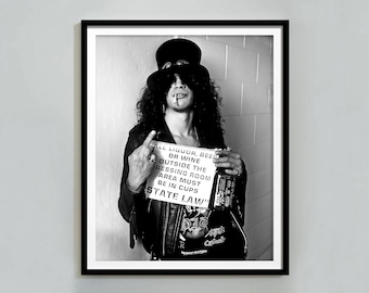Slash Guns N' Roses Poster, Bar Cart Print, Black and White, Vintage Photography, Funny Bar Wall Art Decor, Liquor, Beer, Digital Download