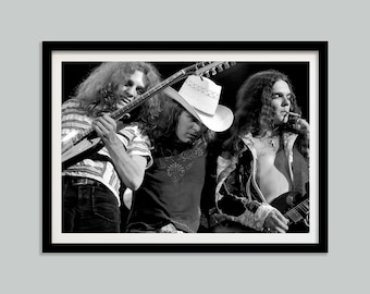 Lynyrd Skynyrd Concert Poster, Allen Collins, Ronnie Van Zant, Gary Rossington, Black and White, Printable Retro Wall Art, Digital Download