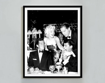 Dean Martin Marilyn Monroe Jerry Lewis Milton Berle Poster, Bar Cart Print, Black and White, Vintage Photography, Wall Art, Digital Download