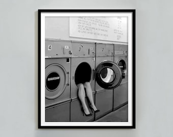 Woman High Heel in Washing Machine Print, Laundry Poster, Black and White, Funny Wall Art, Vintage Photo, Feminist Poster, Hypebeast Decor