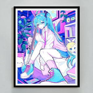 Hatsune Miku Rolling Girl print, Anime Poster, Girls Bedroom Decor, Digital Download, Hatsune Miku Poster & Photocards, Printable Wall Art