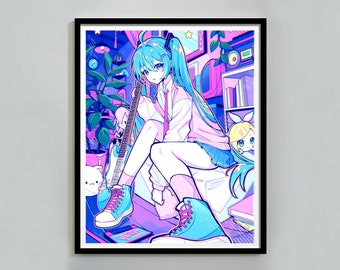 Hatsune Miku Rolling Girl print, Anime Poster, Girls Bedroom Decor, Digital Download, Hatsune Miku Poster & Photocards, Printable Wall Art