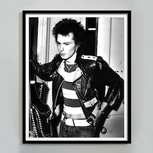Póster de la banda de rock Sex Pistols de Sid Vicious, en blanco y negro, fotografía vintage, arte de pared retro imprimible, decoración del hogar de los años 70, descarga digital