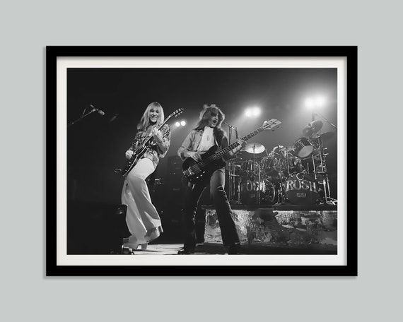 Alex Lifeson and Geddy Lee Live Poster, Black and White, Vintage