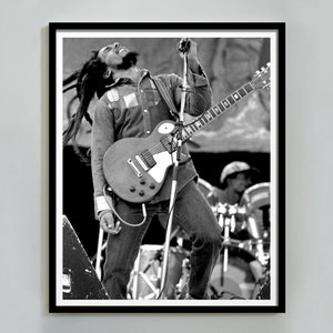Impression de guitare Bob Marley, noir et blanc, affiche Bob Marley vintage, art mural rétro imprimable, affiche de musique, décoration d'intérieur, téléchargement numérique