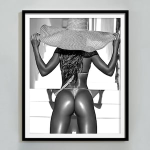Coastal Cowgirl in Hat Print, Summer Poster, Black and White, Beach Photography, Girls Bathroom Wall Art, Beach Room Decor, Digital Download