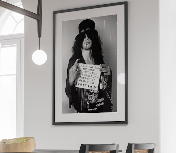 Slash Guns N' Roses Poster, Bar Cart Print, Black and White