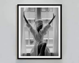 Woman in Window Print, Black and White, Vintage Photography, Fashion Wall Art, Girls Bathroom Decor, Hypebeast Wall Art, Digital Download