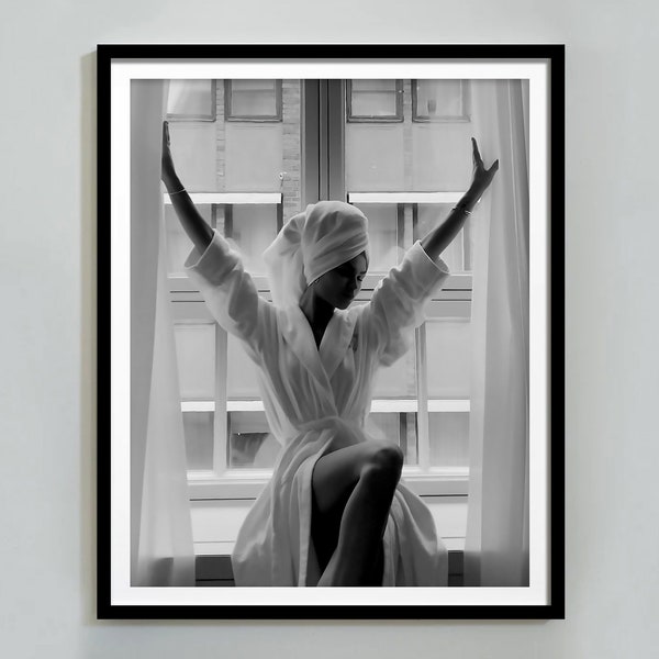 Woman in Window Print, Black and White, Vintage Photography, Fashion Wall Art, Girls Bathroom Decor, Hypebeast Wall Art, Digital Download