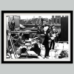 Póster del concierto de los Beatles en la azotea, blanco y negro, impresión vintage, póster musical, arte mural imprimible, década de 1970, decoración del hogar, descarga digital