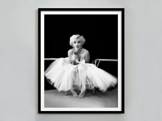 Marilyn Monroe Ballerina Poster, Marilyn Monroe Print, Black And White, Marilyn Monroe White Dress, Vintage Movie Poster, Old Hollywood