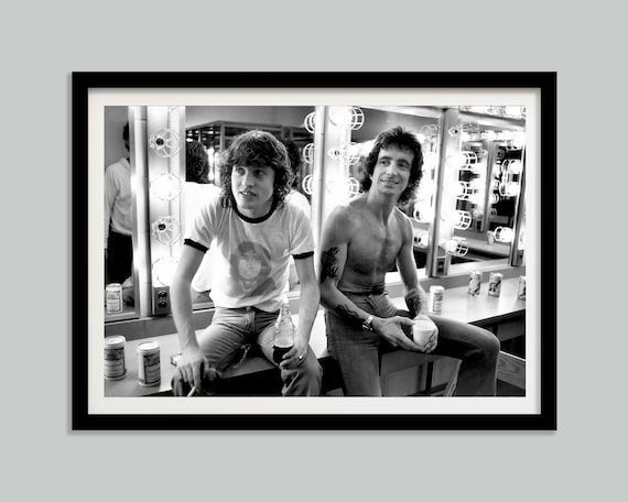 ACDC Bon Scott Angus Young Poster, Black and White, Vintage Photography Prints, Retro Wall Art, 1970s, Music Studio Decor, Digital Download