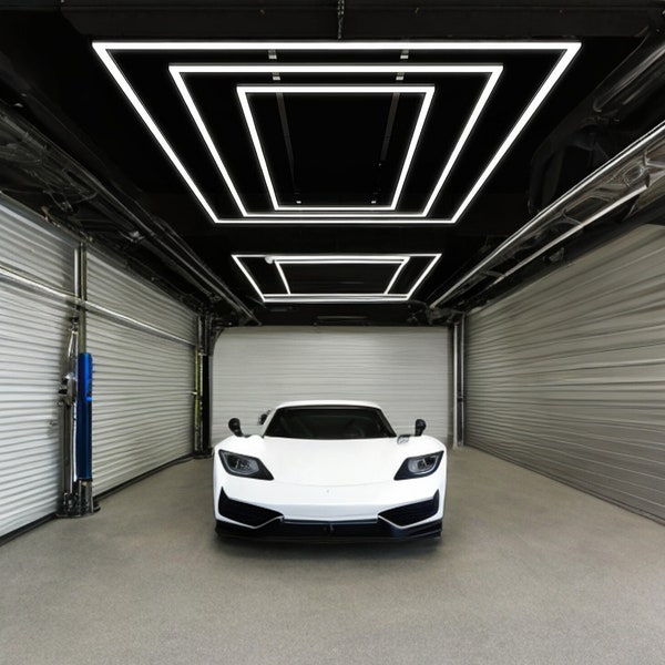 Modern LED Garage Light Fixture - 6000K 508W 3 Rectangle LED Light Set - 45,720 Lumens with Border 110V 15.98FT X 7.88FT
