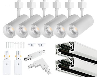 Track Rail & 3-Color Changing Dimmable LED Track Light Heads Kit Bright Spotlight Fixture 3000K 4000K 6000K Flicker Free CRI90+ 10W