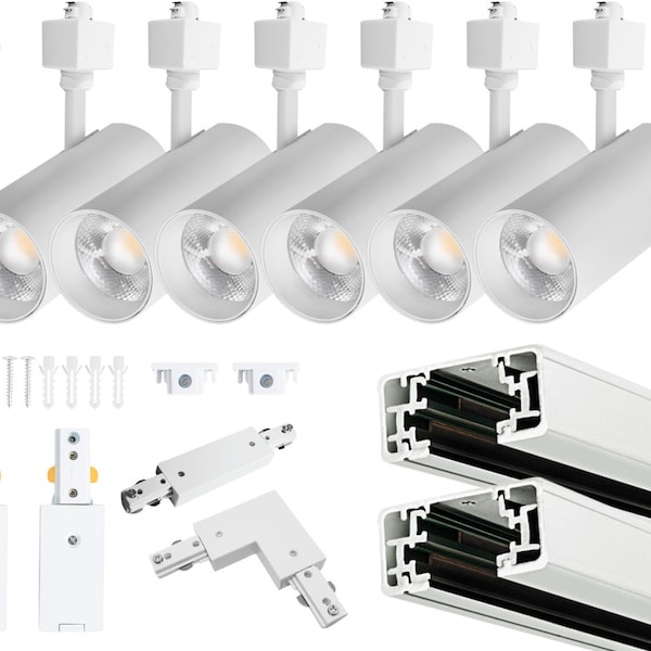 Track Rail & 3-Color Changing Dimmable LED Track Light Heads Kit Bright Spotlight Fixture 3000K 4000K 6000K Flicker Free CRI90+ 10W