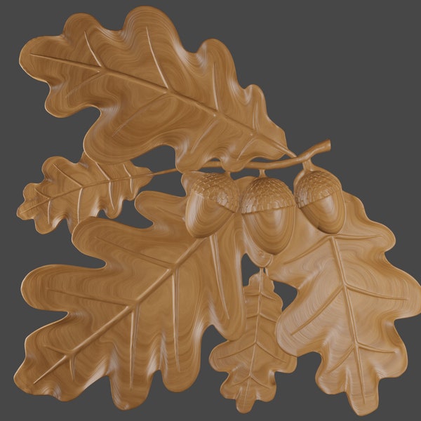 Oak Branch, Acorn, 3D STL Model, CNC Files, 3D Relief, CNC Router Engraver, Carving Machine