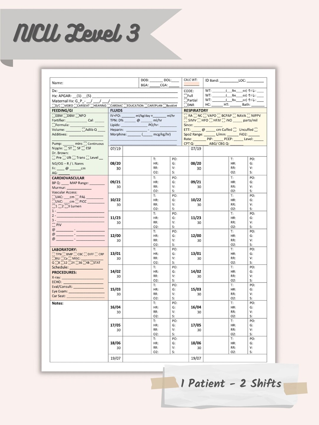 NICU Level 3 Report Sheet/ Hand off Sheet/ Brain Etsy