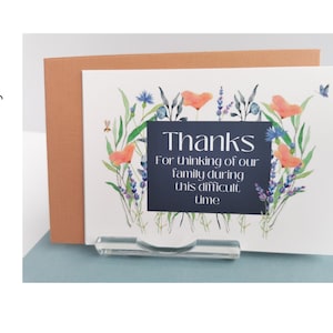 Merci d'avoir pensé à notre famille pendant cette période difficile, lot de 8 cartes postales avec enveloppes, à envoyer après la commémoration ou la célébration de la vie.