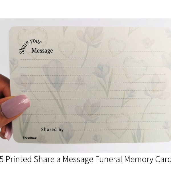 Green PRINTED Funeral Memory Table 'Share a message' Cards A6 Pack of 25 Floral Design, Use instead of Book of Condolences after death