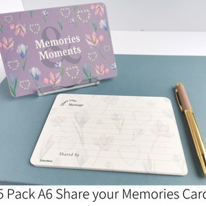 Lot de 25 fleurs et coeurs imprimés sur carte violette pour table souvenir funéraire « Partagez un message » violet, à utiliser à la place du livre de condoléances