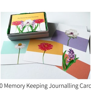 Cadeau de sympathie après la mort 20 cartes pour carnet de luxe spécialisées pour écrire de précieux souvenirs de personne décédée. Fleurs colorées lumineuses avec boîte