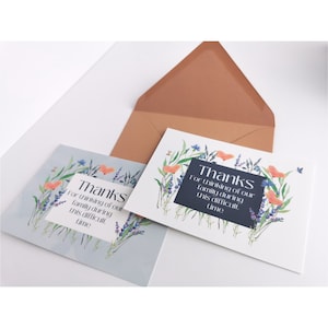 Lot de 8 cartes postales de remerciement pour les funérailles avec enveloppes, motif floral de fleurs sauvages coupées, à envoyer après une commémoration ou une célébration de la vie