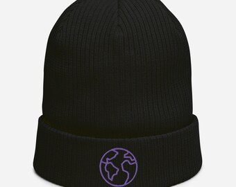 Embroidered Organic ribbed beanie - "pro planet logo"